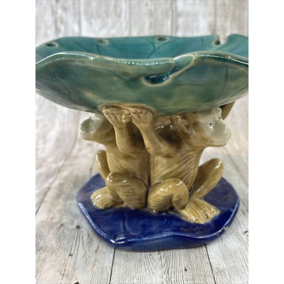 Majolica 3 Monkeys Holding Bowl Dish Centerpiece Large Great Condition - Picture 3 of 16